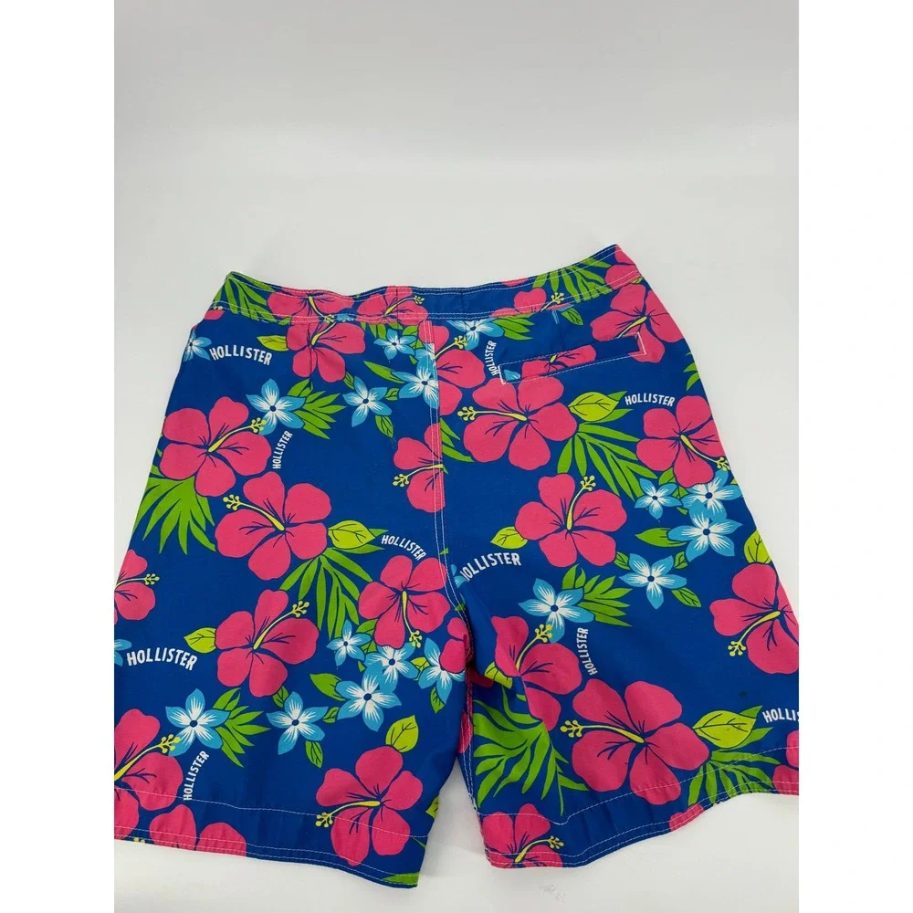 Hollister Board Shorts Men Large Blue Pink Hibiscus Floral Surf Beach Swim Trunk